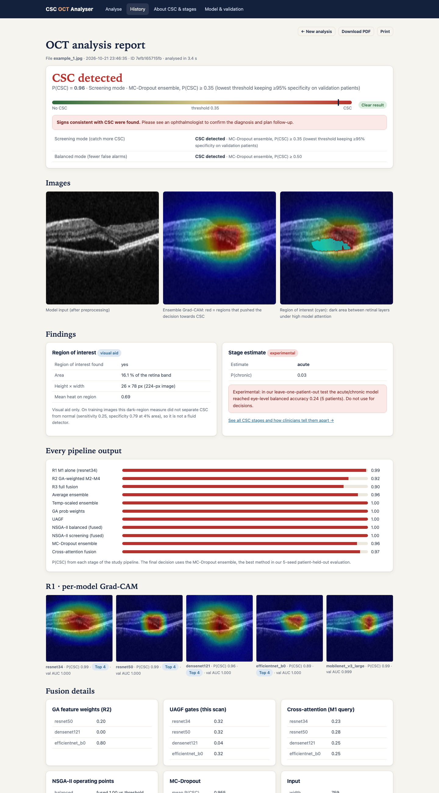 Analysis report for a CSC scan